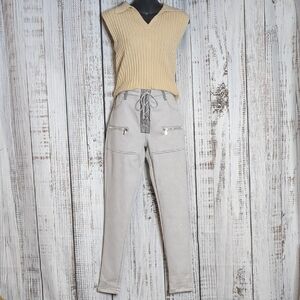 New With Tags Maniēre de voir High Waist Gray Suede Leggings Lace Up Detailing